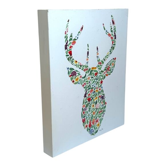 Carly Rae Studio Colorful Floral Deer Print on Stretched Canvas 11x14 - Picture 5 of 6